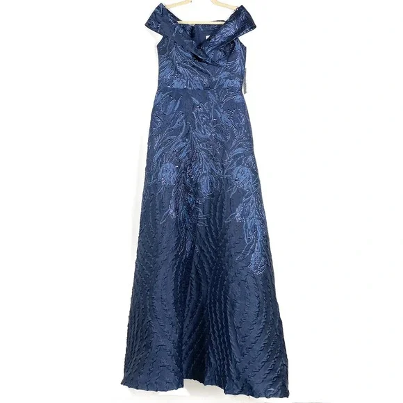 SOLD-Teri Jon Jacquard Off Shoulder Gown - Picture 3 of 11